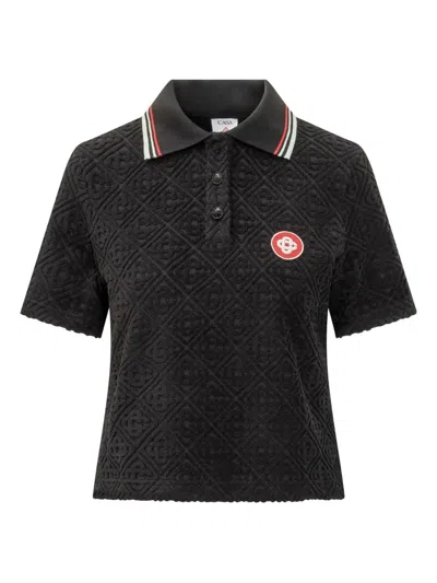 Casablanca Monogram-jacquard Polo Shirt In Black