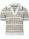 Casablanca Contrasting Ribbed Hem Short Sleeves V-neck In Multi