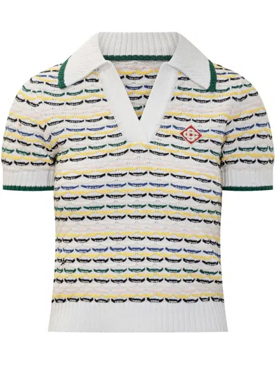 Casablanca Contrasting Ribbed Hem Short Sleeves V-neck In Multi