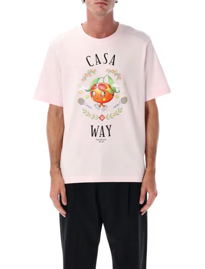 Casablanca Pale Pink Casa Way Orange Mascot T-shirt In Blue