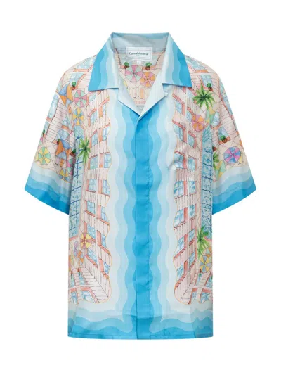 Casablanca Pool Shirt In Silk In Blue