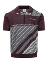 Casablanca Diagonal Stripe Merino Wool Quarter Zip Polo In Burgundy
