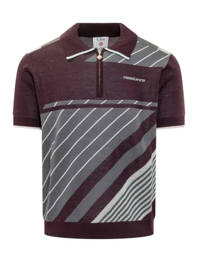 Casablanca Short Sleeve Polo Shirt With Geometric Pattern In Multi