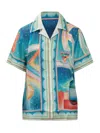 Casablanca Short Sleeve Printed Silk Shirt In Blue