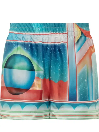 Casablanca Silk Shorts With Print In Blue