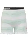 Casablanca Striped Pattern Elastic Waist Ruffle Hem Shorts In Green