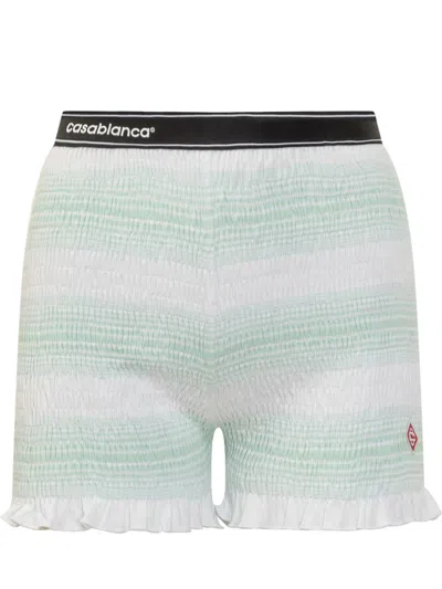 Casablanca Striped Pattern Elastic Waist Ruffle Hem Shorts In White