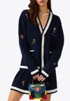 Casablanca Embroidered Wool And Cashmere-blend Cardigan In Navy