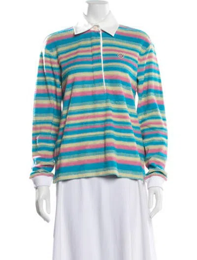 Pre-owned Casablanca Cashmere Striped Polo W/ Tags In Blue