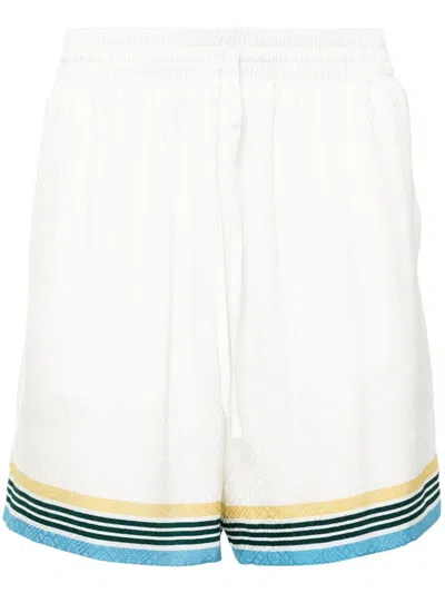 Casablanca Casual Comfort: Men's Silk Shorts With Drawstrings In Casaway In Teal