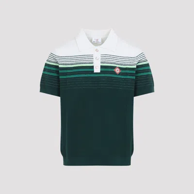 Casablanca White Green Short-sleeve Boucle Stripe Knitted Polo