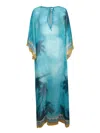 Casablanca Caustic Emblem Kaftan Dress In Blue And Gold In Blue