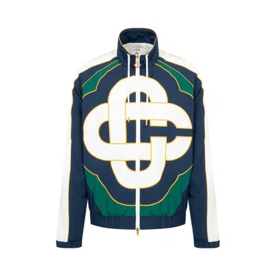 Pre-owned Casablanca Cc Applique Colourblock Windbreaker Jacket 'taffeta Navy/green/white/yellow' | Blue | Men