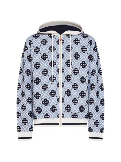 Casablanca Wool Hooded Sweatshirt Drawstring Hood Ribbed Trims In Multi