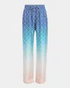 Casablanca Cc Ombre Print Silk Wide-leg Trousers In Blue Gradient