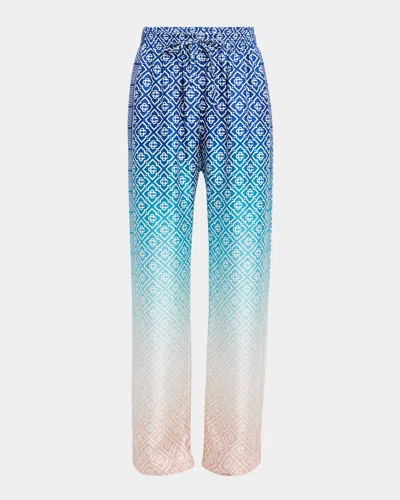 Casablanca Cc Ombre Print Silk Wide-leg Trousers In Blue