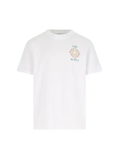 Casablanca Championship Diamond Organic Cotton T-shirt With Multicolor Logos In White