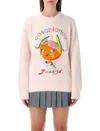 Casablanca Character Intarsia Crew Pullover Merino Kawaii Orange In Pink