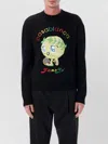 Casablanca Character Intarsia Wool Crewneck Sweater In Black