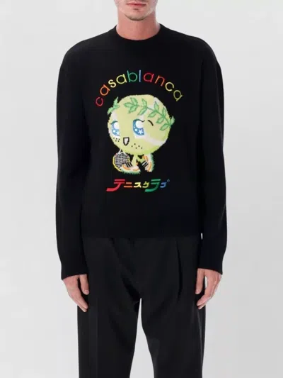 CASABLANCA CHARACTER INTARSIA WOOL CREWNECK SWEATER