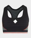 Casablanca Block Detail Racer Back Textured Sports Bra In Black