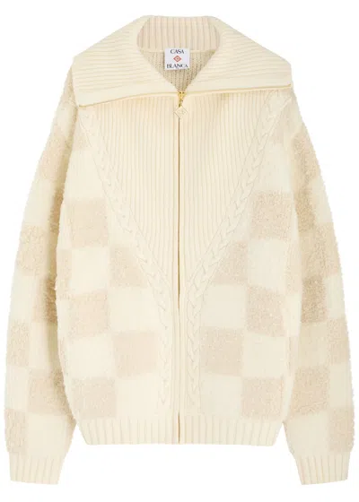 Casablanca Checked Bouclé Wool-blend Jacket In White