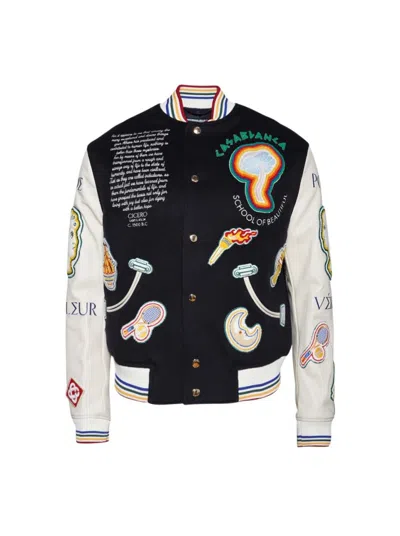 Casablanca Chenille Bomber Jacket Navy And Off White In Blue