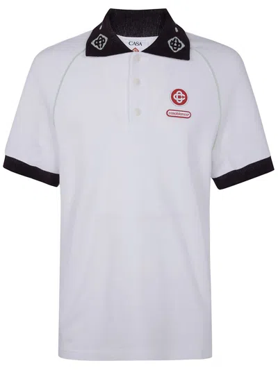 Casablanca Contrast Collar Raglan Short Sleeve Polo In White