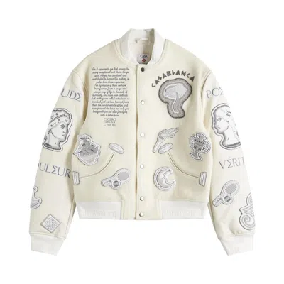 Pre-owned Casablanca Chenille Embroidered Patchwork Bomber Jacket 'off White' | Men's Size Xxl