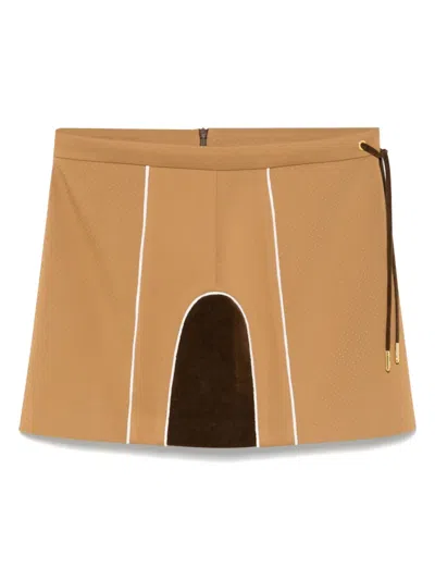 Casablanca Chenille Panelled Mini Skirt In Brown