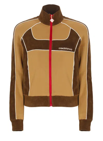 Casablanca Chenille Panelled Track Sweatshirt In Brown