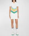 Casablanca Womens White Chevron-intarsia Short-sleeve Cotton-blend Mini Dress In White
