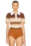 Casablanca Womens Brown Chicano Striped Knitted Polo Shirt Xs In Beige & Brown