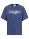 Casablanca Washed Navy Blue Oversized Cotton Crew Neck T-shirt With Graphic Print In Blue