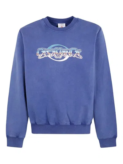 Casablanca Chrome Text Printed Sweatshirt In Blue