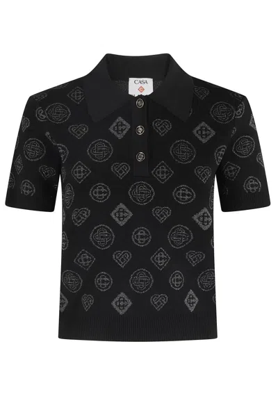 CASABLANCA CITY JACQUARD POLO WITH CLASSIC COLLAR AND BUTTONED NECKLINE