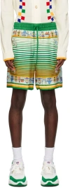 Casablanca Cityscape Print Silk Drawstring Shorts In Multi
