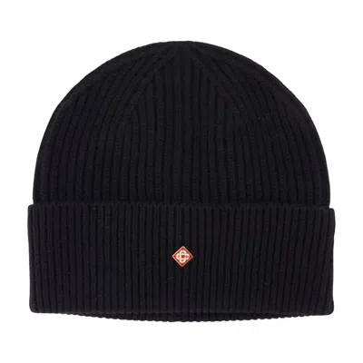 Casablanca A-hat-090-02 Wool Ribbed Beanie In Black