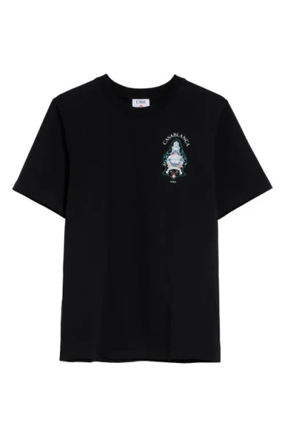 Casablanca Classic Fit Hotel Emblem Organic Cotton Graphic T-shirt In Black