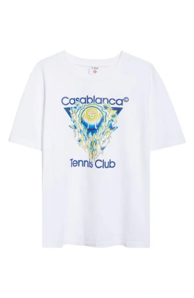 Casablanca Men White Crewneck T-shirt With Logo Print On The Front In Cotton Man