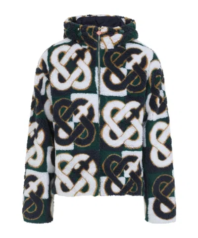 Casablanca Classic Plaid Logo Fleece Jacket In Black