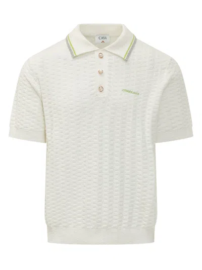 Casablanca Tennis Boucle Polo Shirt In White