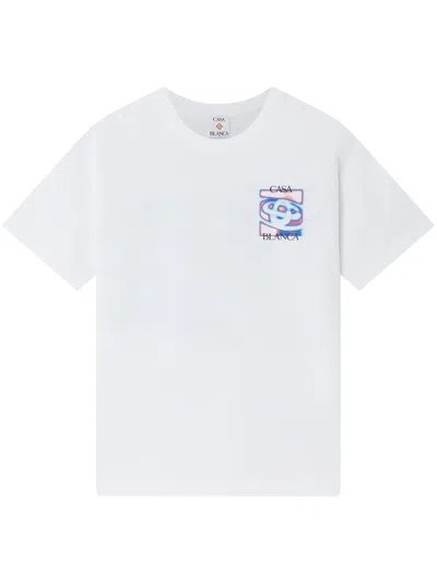 Casablanca Men White Crewneck T-shirt With Logo Detail On The Front And Maxi Logo On The Rear In Cot