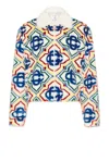Casablanca Collared Faux Fur Jacket Olympic Diamond Monogram In Olympic Diamond Monogram