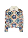 Casablanca Collared Faux Fur Jacket Olympic Diamond Monogram In Multicolor