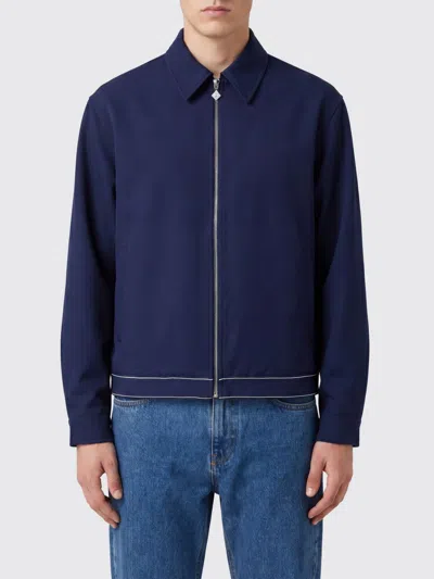Casablanca College-style Wool Shirt Jacket With Zip Closure In Blue