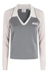 Casablanca Color-block Merino Polo Shirt With Classic Collar And Logo Patch In Gray