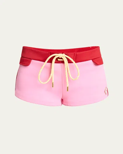 Casablanca Colorblock Drawstring Mini Shorts In Red