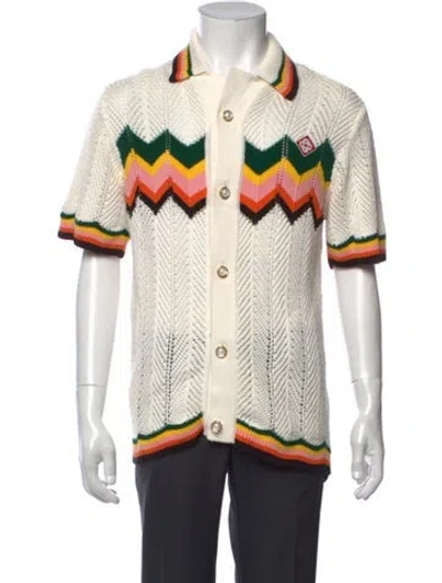 Pre-owned Casablanca Colorblock Pattern Collar Cardigan In Neutrals/white
