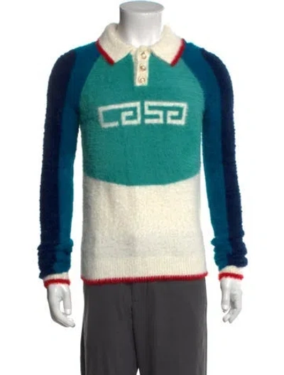 Pre-owned Casablanca Colorblock Pattern Collar Polo Sweater In Blue